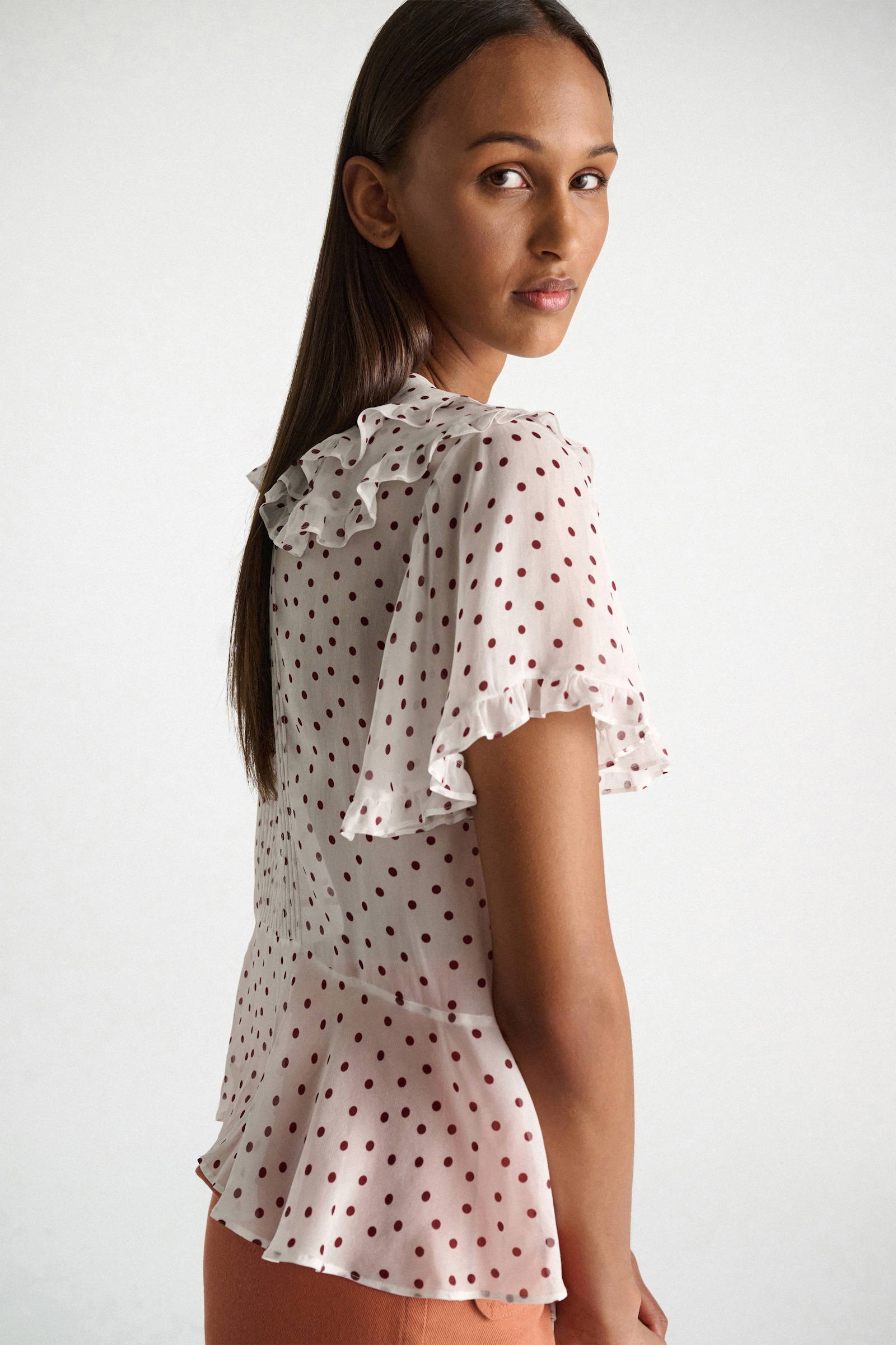 Dorothee Schumacher Polka dot blouse in crinkle viscose georgette small bordeaux dot