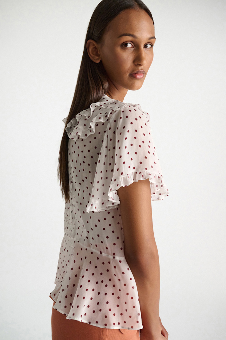 Dorothee Schumacher Polka dot blouse in crinkle viscose georgette small bordeaux dot