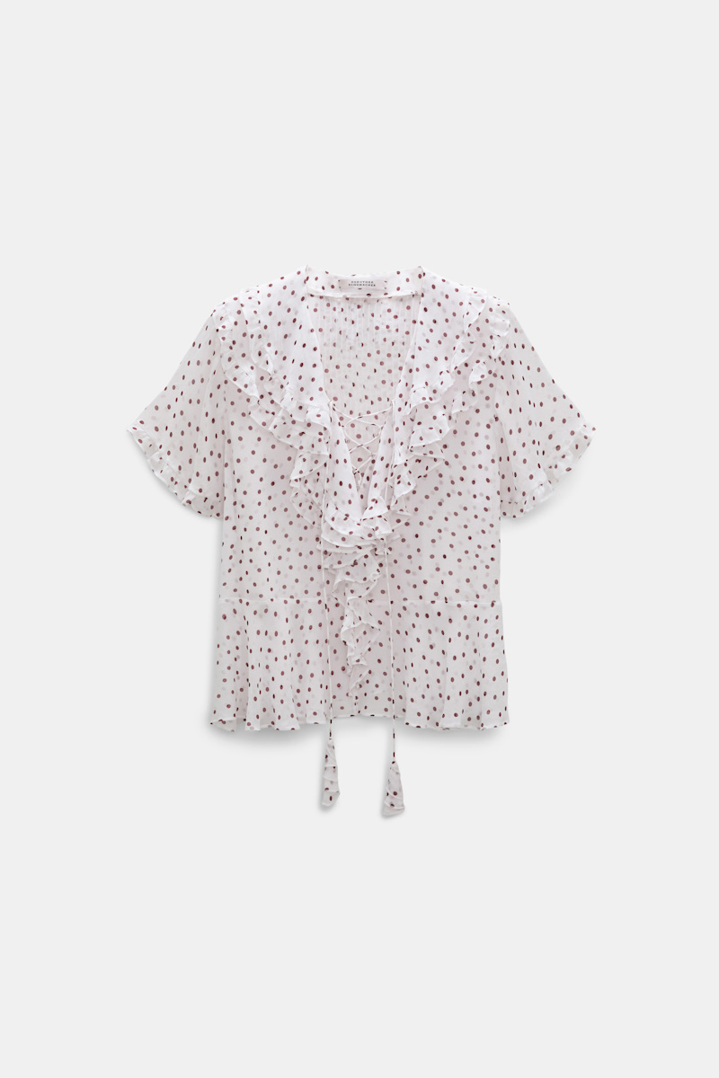 Dorothee Schumacher Women's Red Polka Dot Blouse In Crinkle Viscose Georgette Xxl