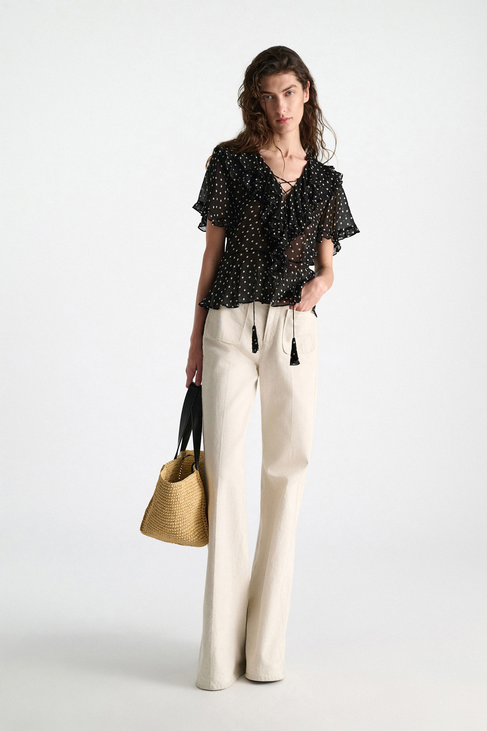 Dorothee Schumacher Polka dot blouse in crinkle viscose georgette white dot on blk