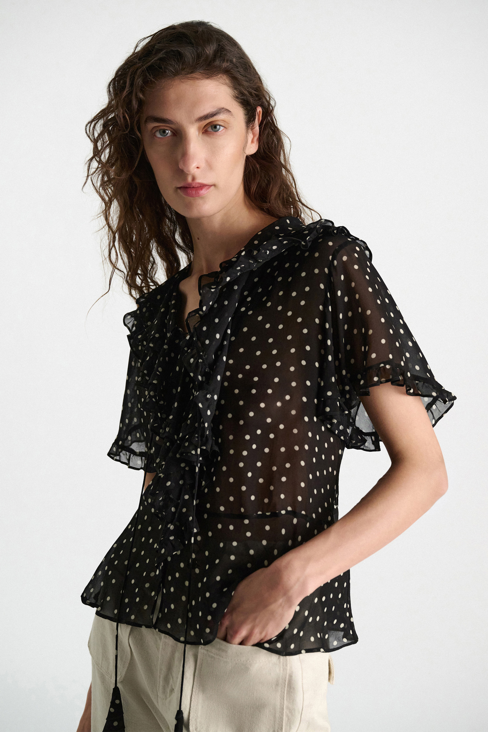 Dorothee Schumacher Polka dot blouse in crinkle viscose georgette white dot on blk