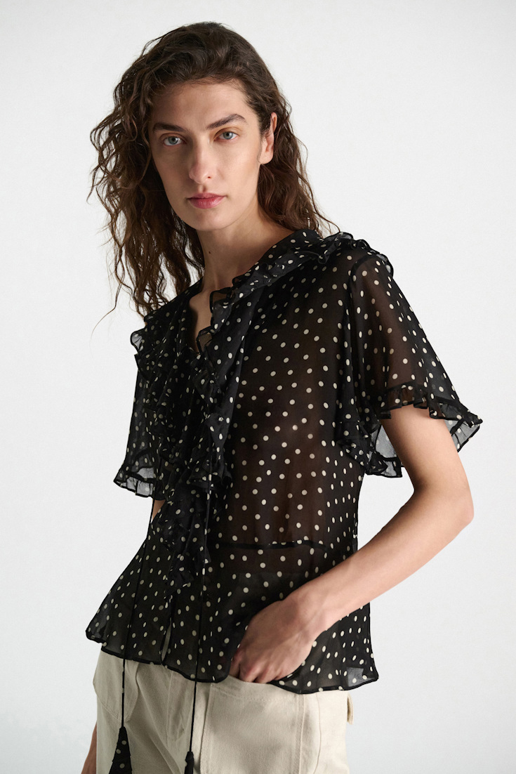 Dorothee Schumacher Polka dot blouse in crinkle viscose georgette white dot on blk