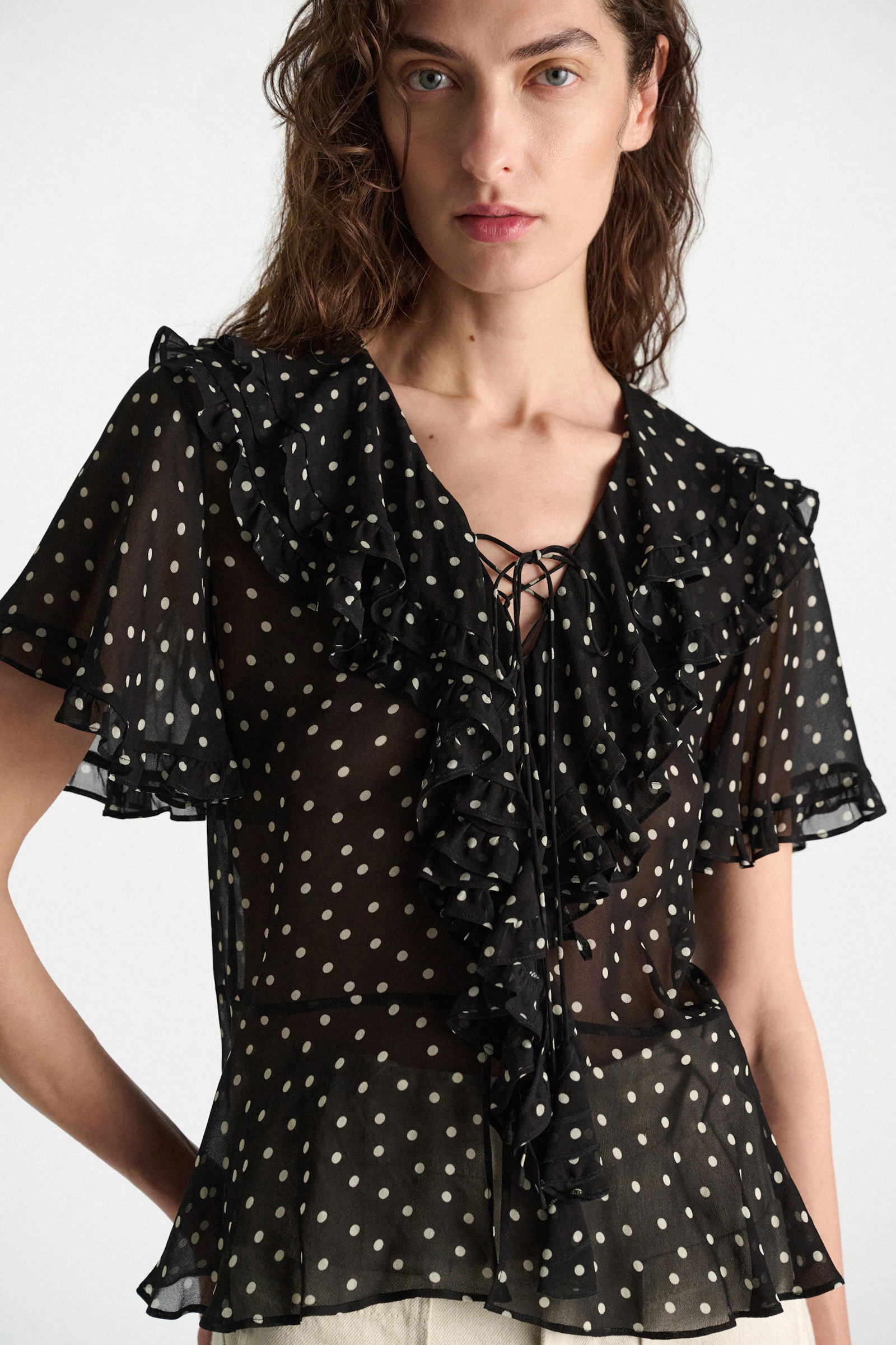 Dorothee Schumacher Polka dot blouse in crinkle viscose georgette white dot on blk