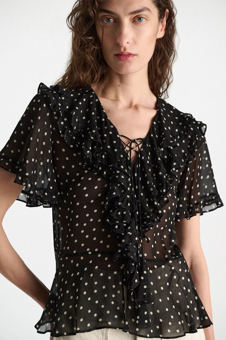 Dorothee Schumacher Polka dot blouse in crinkle viscose georgette white dot on blk