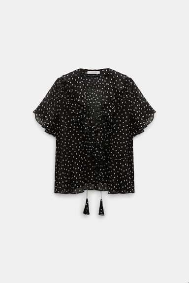 Dorothee Schumacher Cropped Bluse aus Viskose-Georgette white dot on blk