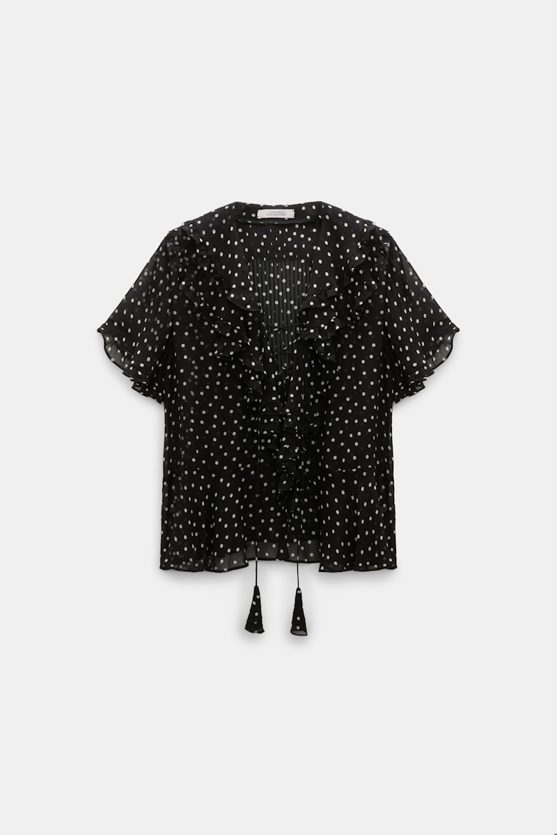 Dorothee Schumacher Women's Black Polka Dot Blouse In Crinkle Viscose Georgette Small