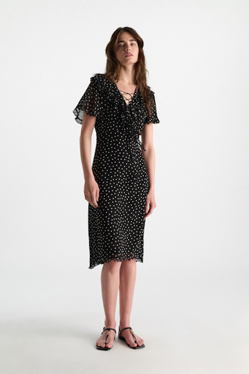 Dorothee Schumacher Body-hugging Kleid aus Viskose-Georgette white dot on blk