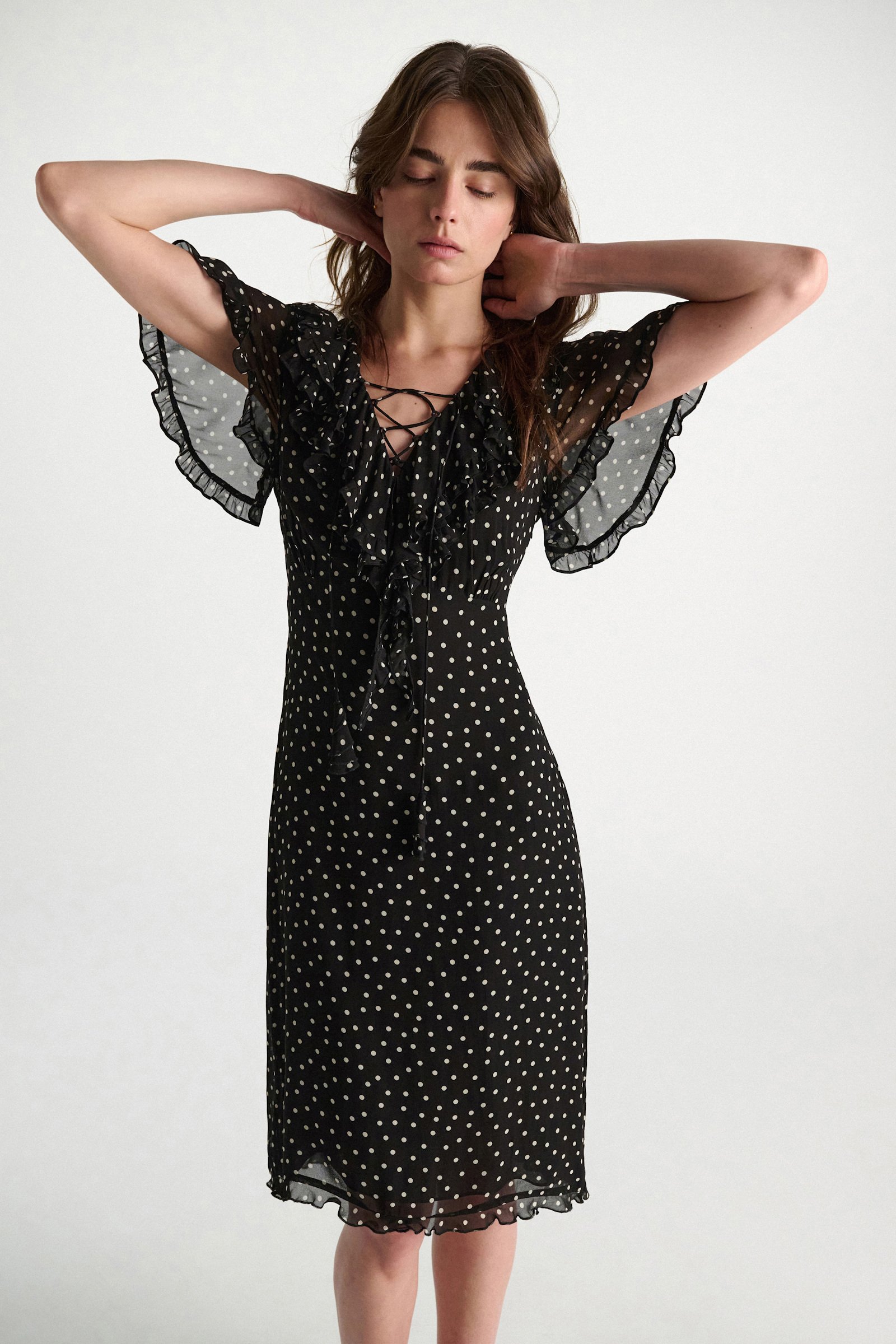 Dorothee Schumacher Body-hugging Kleid aus Viskose-Georgette white dot on blk