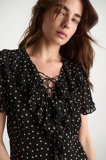 Dorothee Schumacher Body-hugging Kleid aus Viskose-Georgette white dot on blk