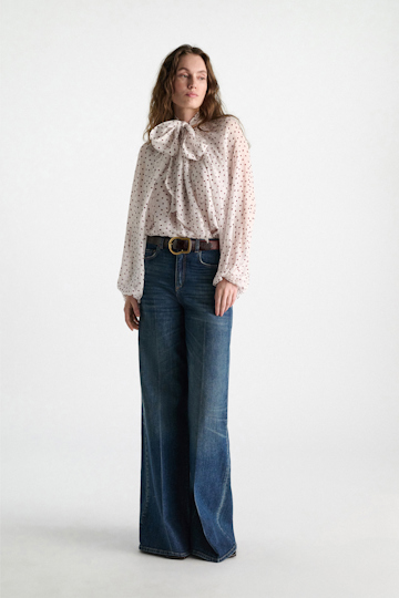 Dorothee Schumacher Polka dot crinkle viscose georgette blouse and scarf set small bordeaux dot