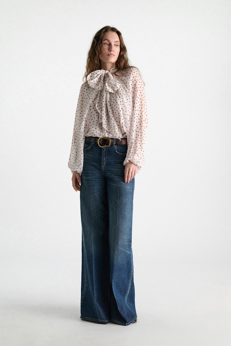 Dorothee Schumacher Polka dot crinkle viscose georgette blouse and scarf set small bordeaux dot