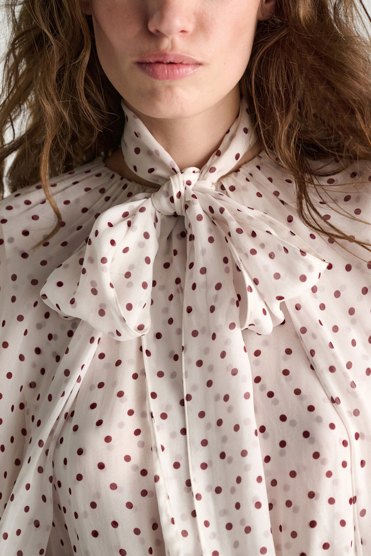 Dorothee Schumacher Polka dot crinkle viscose georgette blouse and scarf set small bordeaux dot