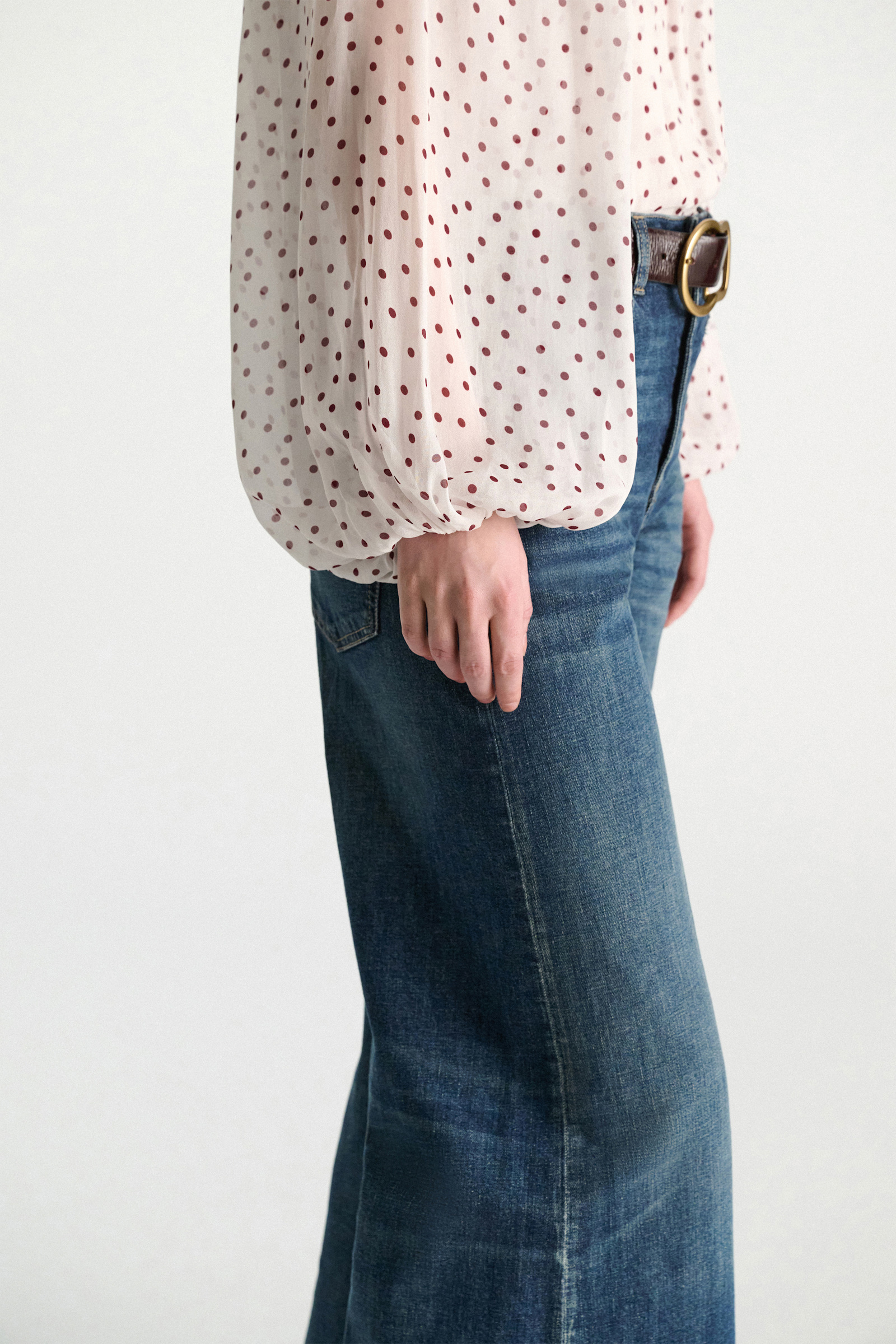 Dorothee Schumacher Polka dot crinkle viscose georgette blouse and scarf set small bordeaux dot