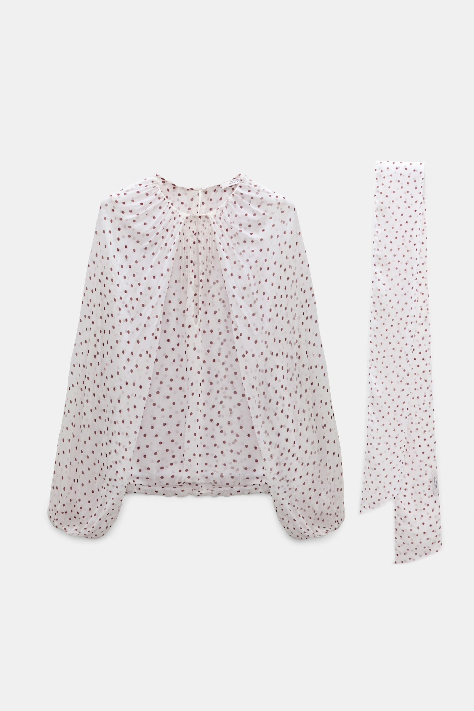 Dorothee Schumacher Polka dot crinkle viscose georgette blouse and scarf set small bordeaux dot