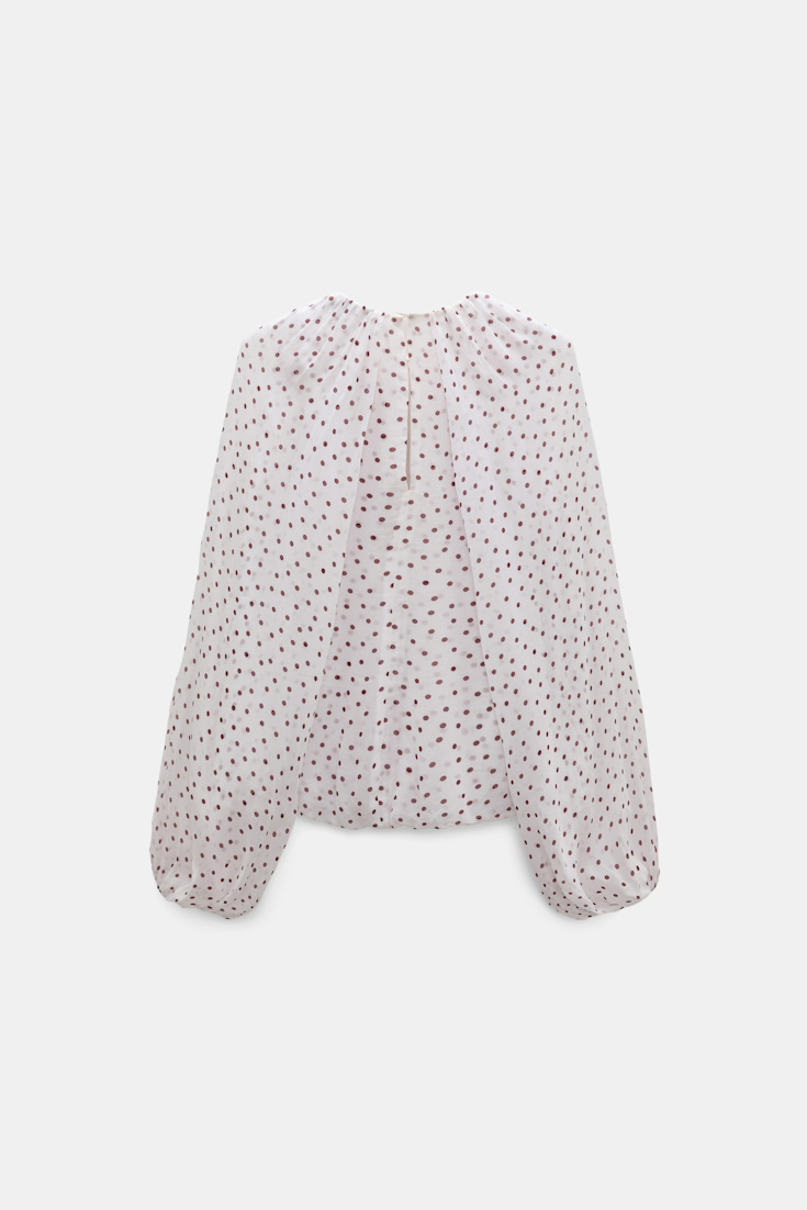 Dorothee Schumacher Polka dot crinkle viscose georgette blouse and scarf set small bordeaux dot