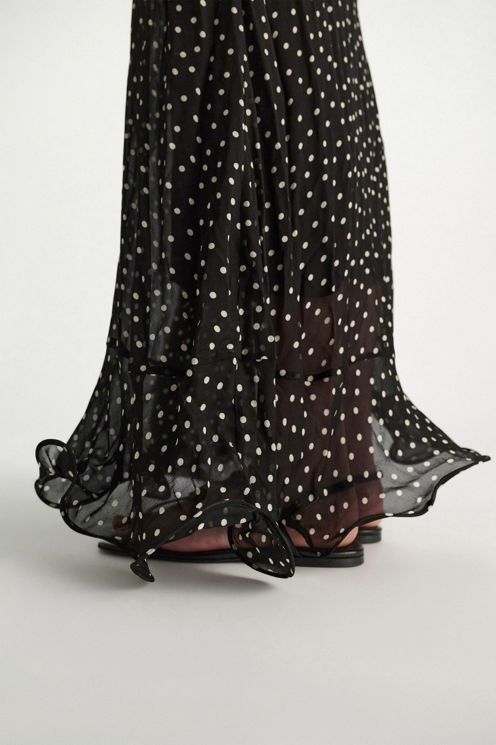 Dorothee Schumacher Dress and scarf set in polka dot viscose georgette white dot on blk