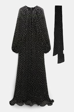 Dorothee Schumacher Bodenlanges Kleid aus Viskose-Georgette mit separatem Schal white dot on blk