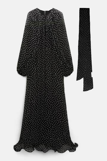Dorothee Schumacher Dress and scarf set in polka dot viscose georgette white dot on blk