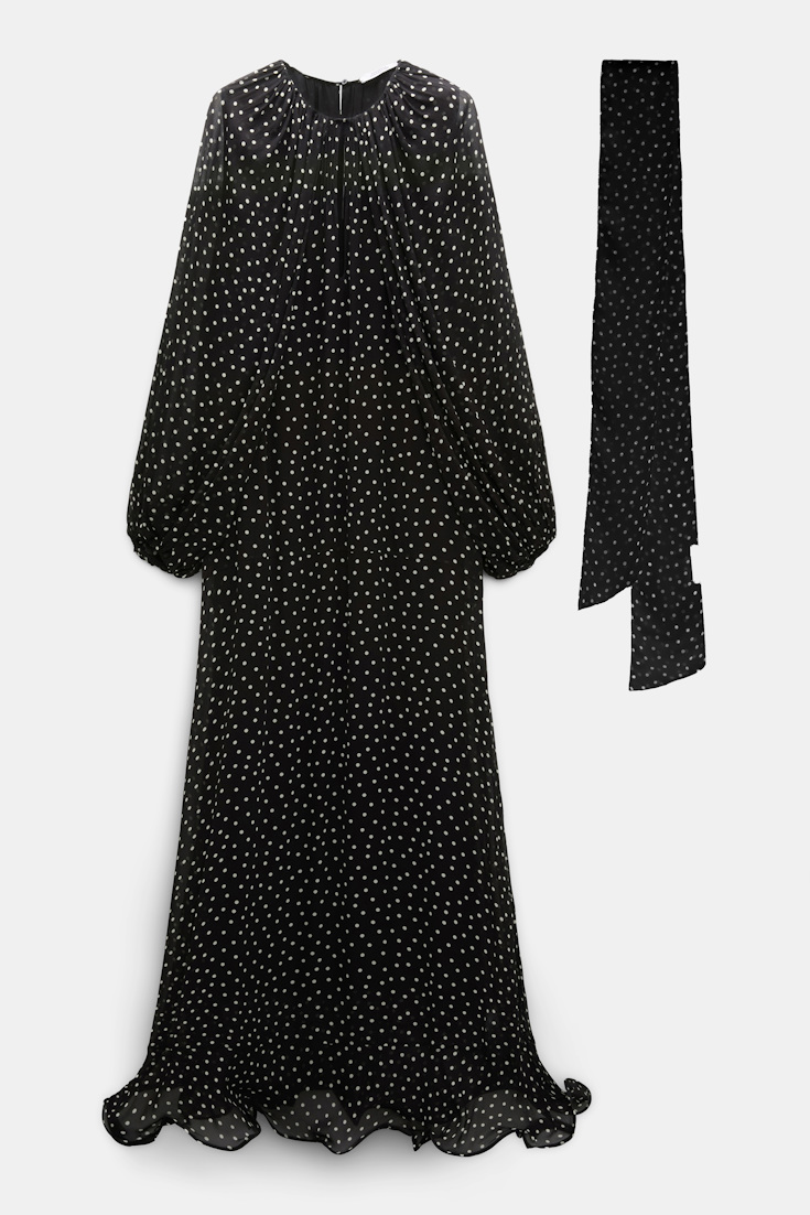 Dorothee Schumacher Dress and scarf set in polka dot viscose georgette white dot on blk