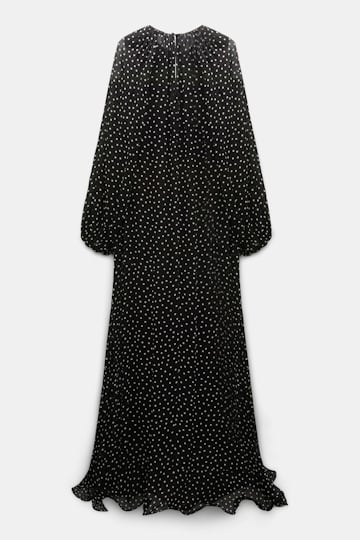Dorothee Schumacher Bodenlanges Kleid aus Viskose-Georgette mit separatem Schal white dot on blk