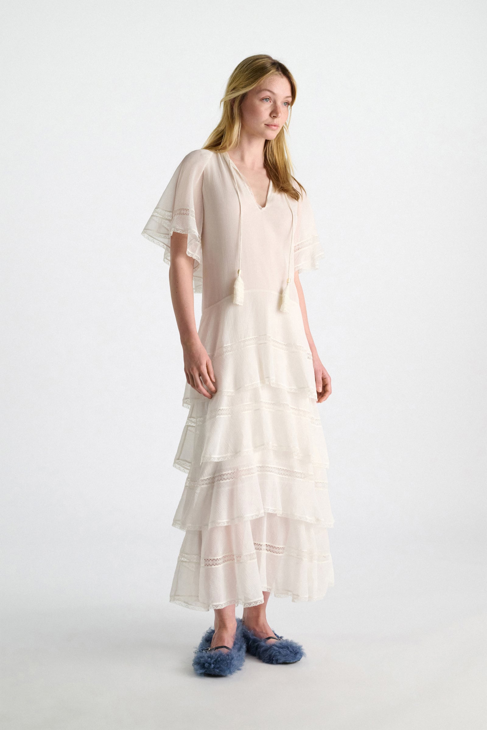 Dorothee Schumacher Lagenkleid aus crinkled Baumwoll-Seiden-Georgette orchid white