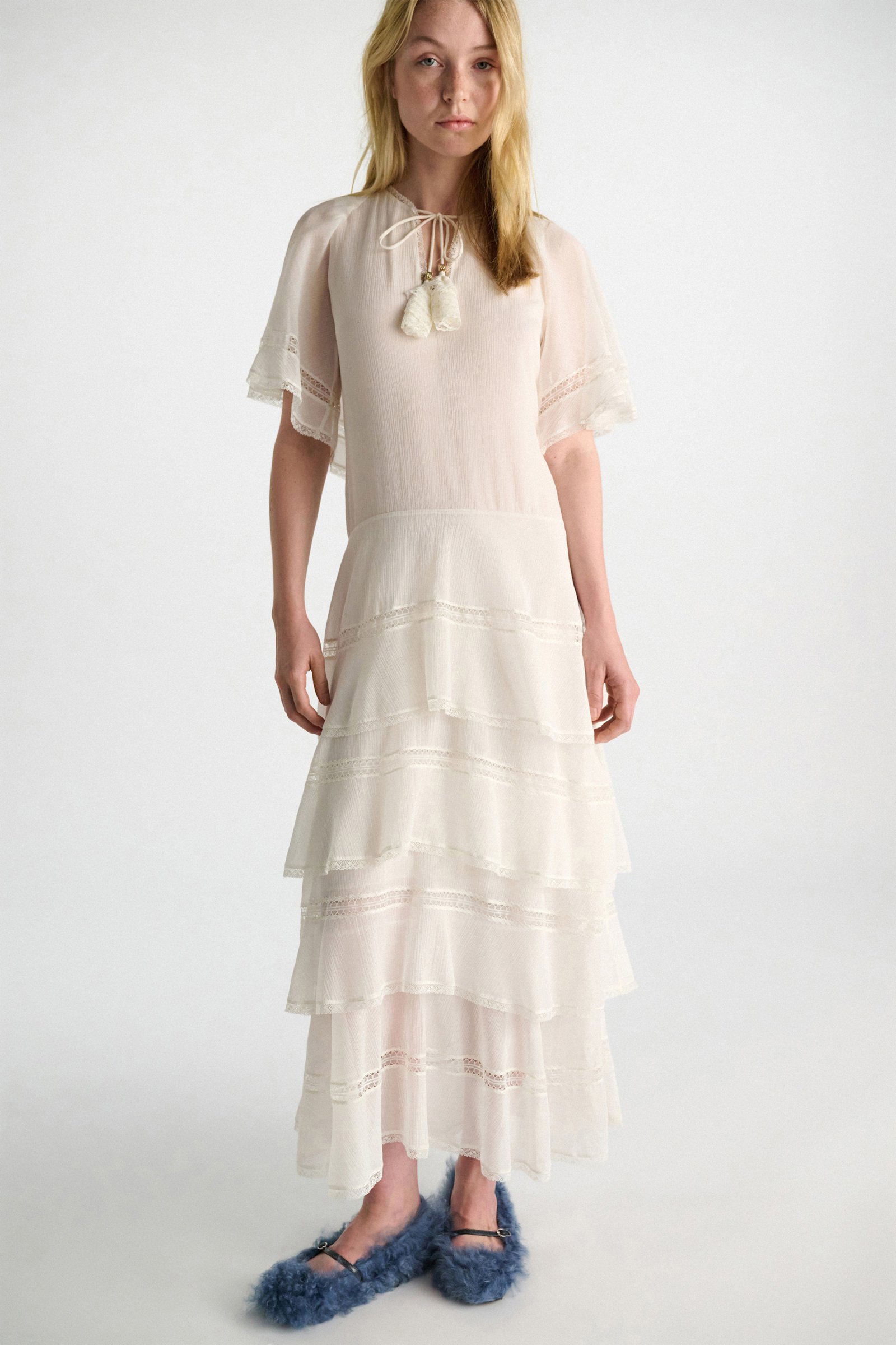 Dorothee Schumacher Lagenkleid aus crinkled Baumwoll-Seiden-Georgette orchid white