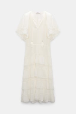 Dorothee Schumacher Tiered dress in cotton-silk crinkle georgette orchid white