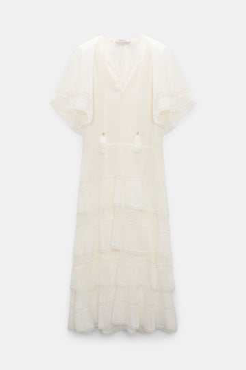 Dorothee Schumacher Tiered dress in cotton-silk crinkle georgette orchid white