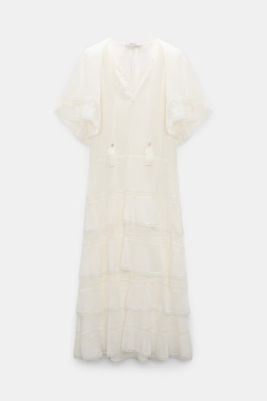 Dorothee Schumacher Lagenkleid aus crinkled Baumwoll-Seiden-Georgette orchid white