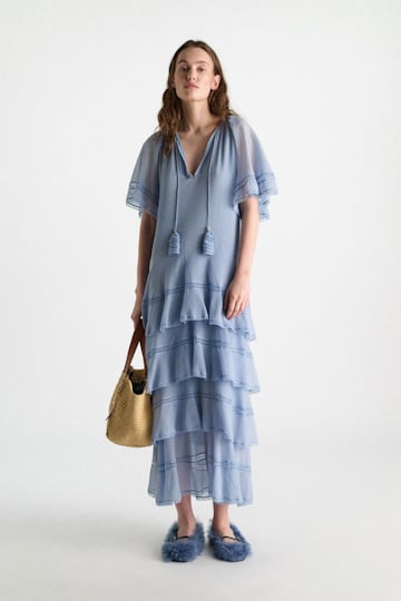 Dorothee Schumacher Lagenkleid aus crinkled Baumwoll-Seiden-Georgette mineral blue