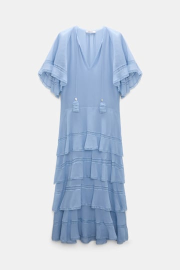 Dorothee Schumacher Lagenkleid aus crinkled Baumwoll-Seiden-Georgette mineral blue