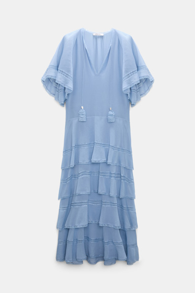 Dorothee Schumacher Lagenkleid aus crinkled Baumwoll-Seiden-Georgette mineral blue