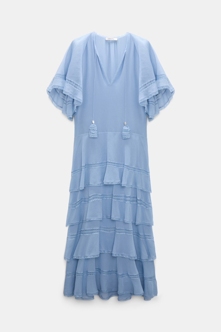 Dorothee Schumacher Lagenkleid aus crinkled Baumwoll-Seiden-Georgette mineral blue