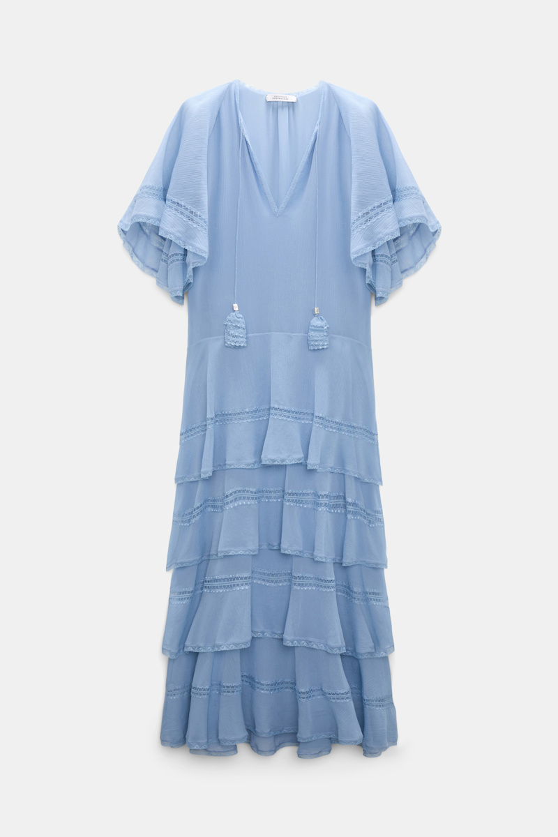 Dorothee Schumacher Women's Blue Tiered Dress In Cotton-Silk Crinkle Georgette Xxl