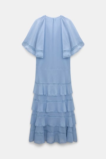 Dorothee Schumacher Lagenkleid aus crinkled Baumwoll-Seiden-Georgette mineral blue