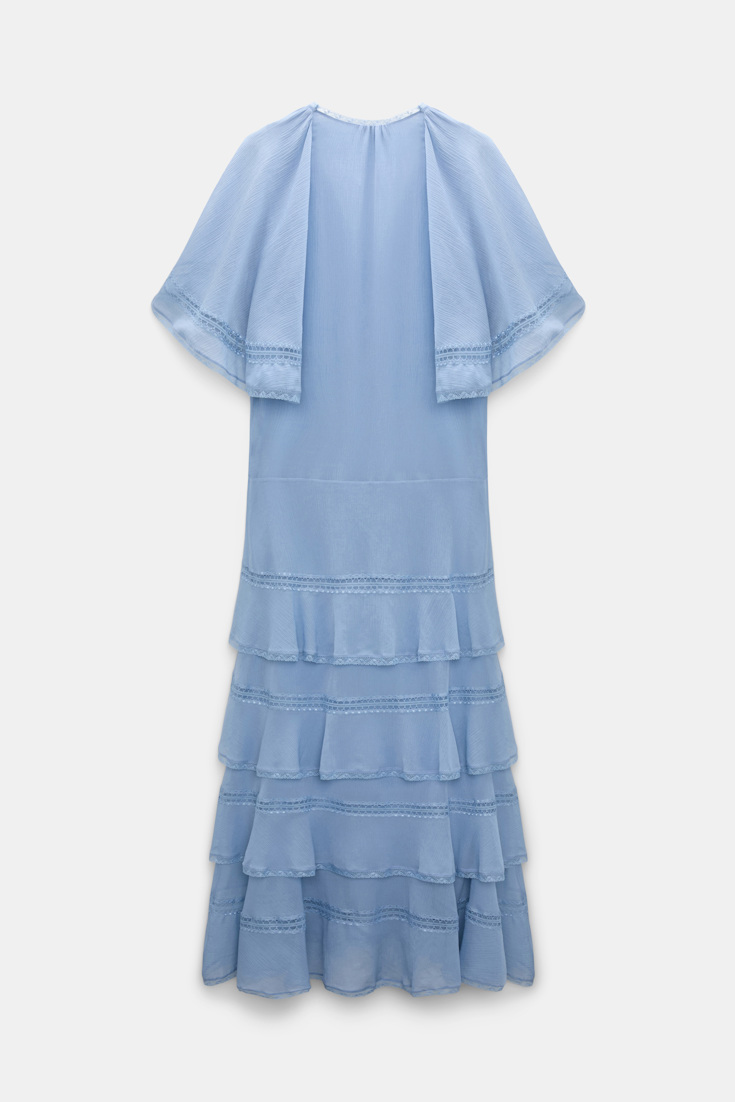 Dorothee Schumacher Lagenkleid aus crinkled Baumwoll-Seiden-Georgette mineral blue