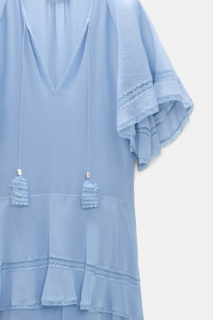Dorothee Schumacher Lagenkleid aus crinkled Baumwoll-Seiden-Georgette mineral blue