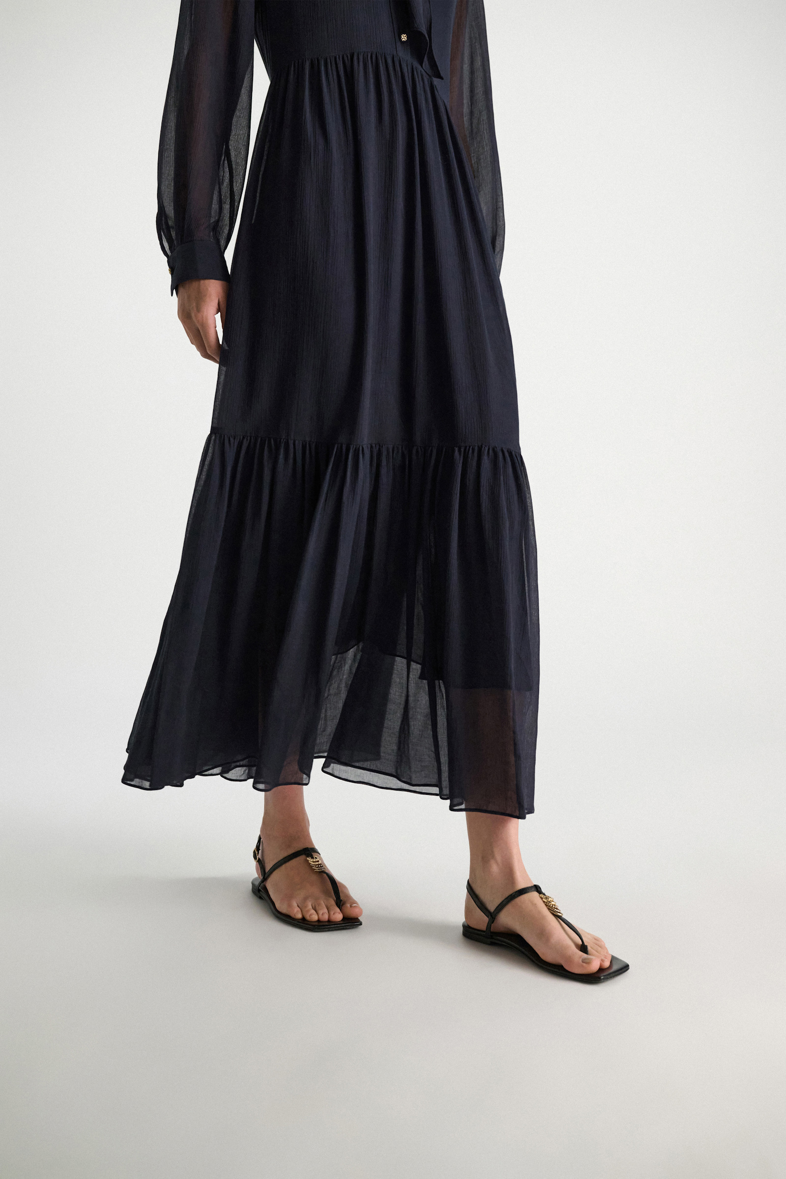 Dorothee Schumacher Long shirtdress and scarf set in cotton-silk crinkle georgette dark navy