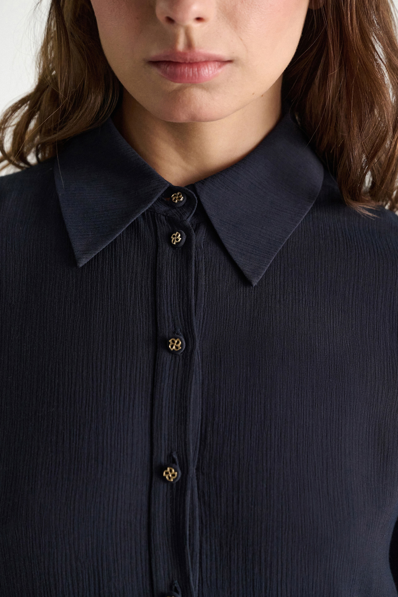 Dorothee Schumacher Long shirtdress and scarf set in cotton-silk crinkle georgette dark navy