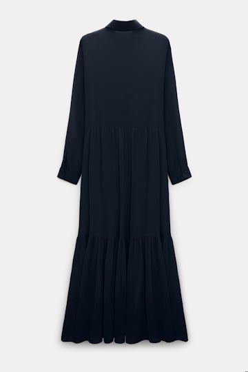 Dorothee Schumacher Bodenlanges Kleid aus Viskose-Georgette mit separatem Schal dark navy