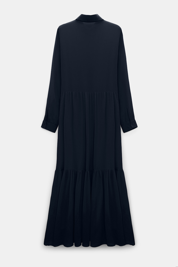 Dorothee Schumacher Long shirtdress and scarf set in cotton-silk crinkle georgette dark navy