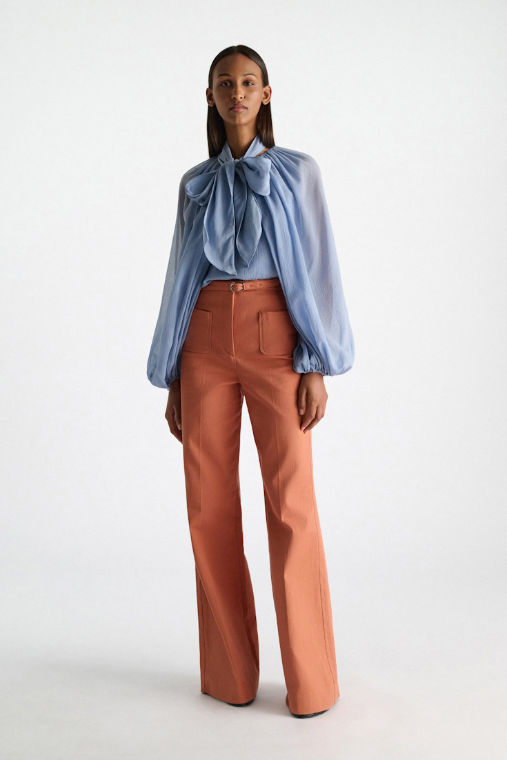 Dorothee Schumacher Blouse and scarf set in cotton-silk crinkle georgette mineral blue