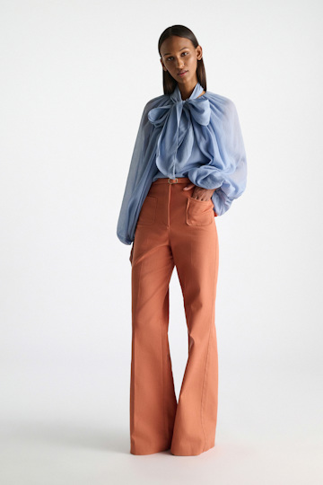 Dorothee Schumacher Blouse and scarf set in cotton-silk crinkle georgette mineral blue