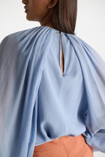 Dorothee Schumacher Blouse and scarf set in cotton-silk crinkle georgette mineral blue