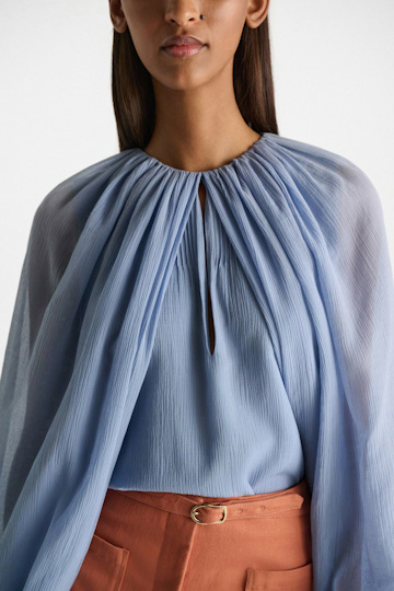 Dorothee Schumacher Blouse and scarf set in cotton-silk crinkle georgette mineral blue