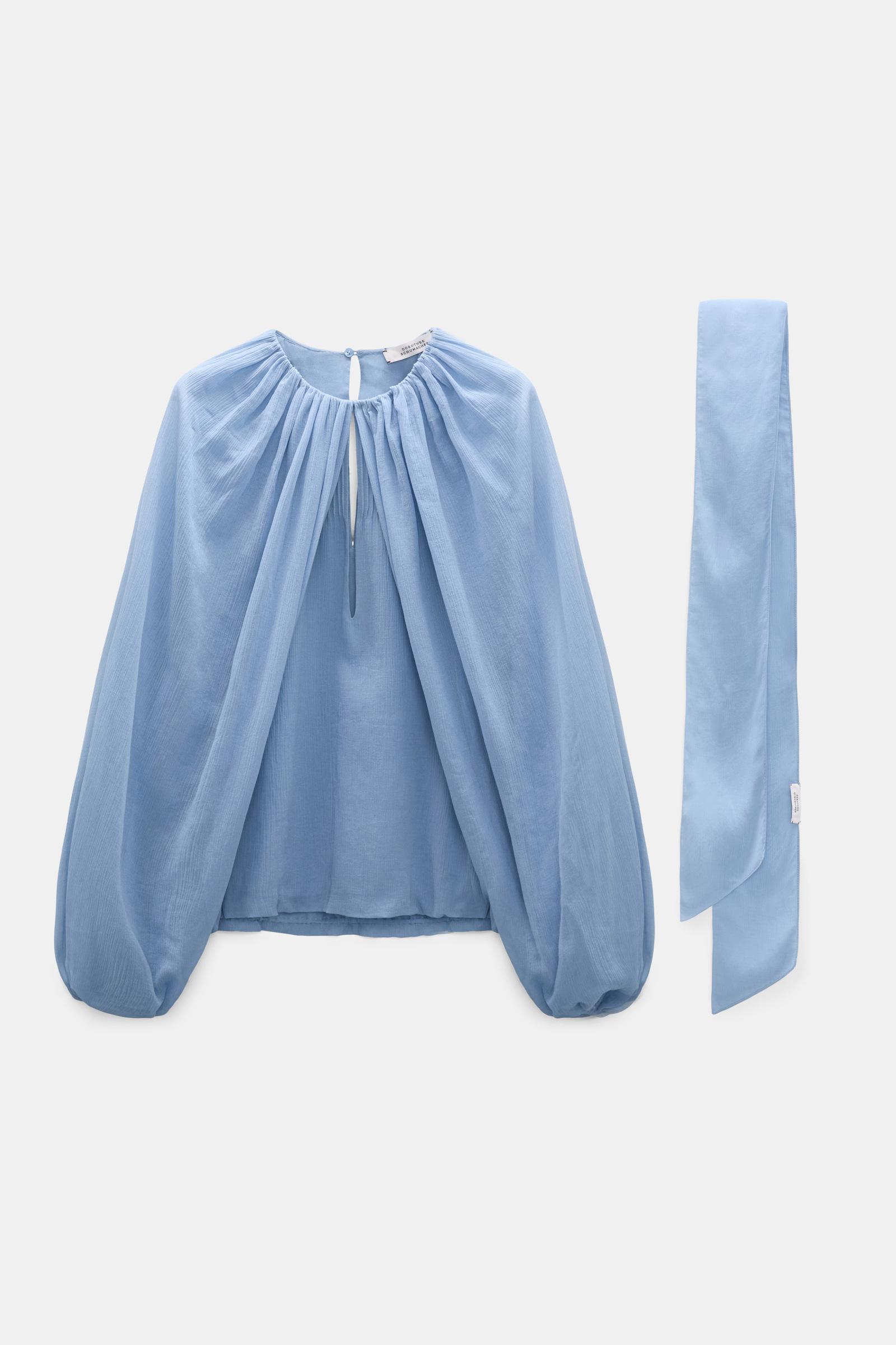 Dorothee Schumacher Blouse and scarf set in cotton-silk crinkle georgette mineral blue