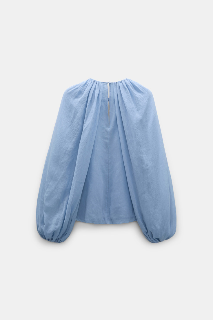 Dorothee Schumacher Blouse and scarf set in cotton-silk crinkle georgette mineral blue