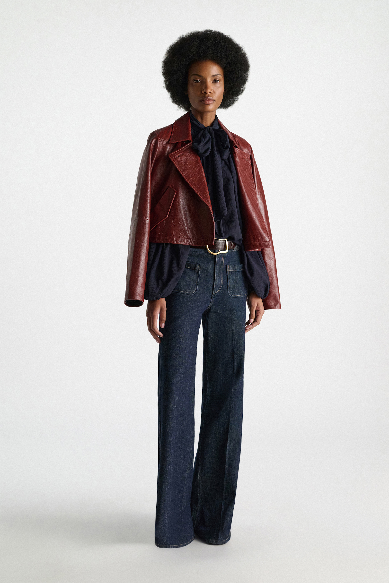 Dorothee Schumacher Blouse and scarf set in cotton-silk crinkle georgette dark navy