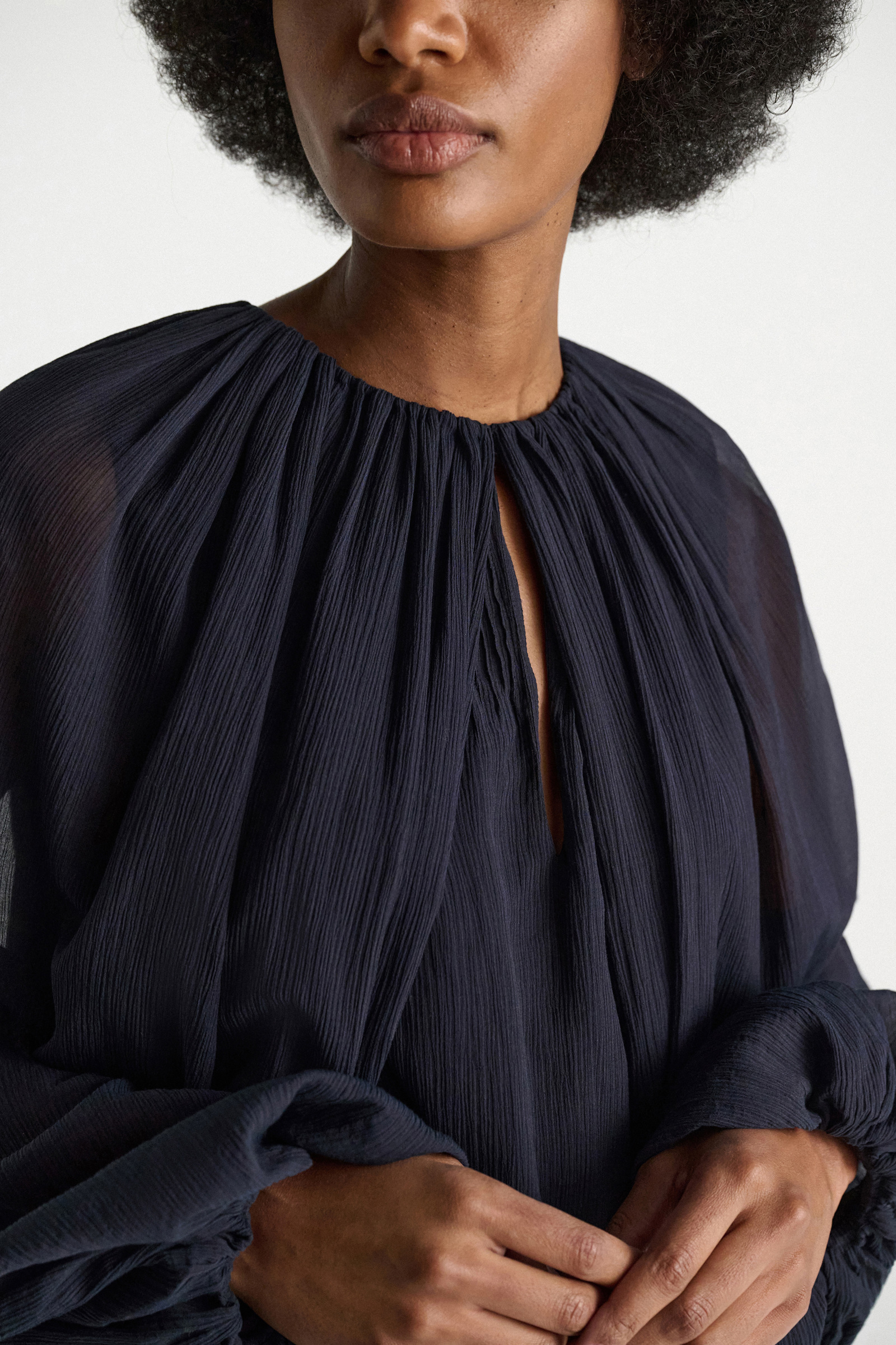 Dorothee Schumacher Blouse and scarf set in cotton-silk crinkle georgette dark navy