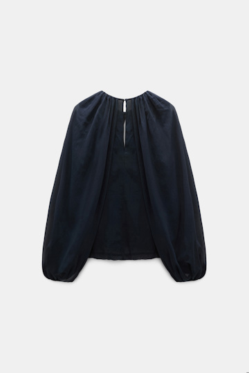 Dorothee Schumacher Blouse and scarf set in cotton-silk crinkle georgette dark navy
